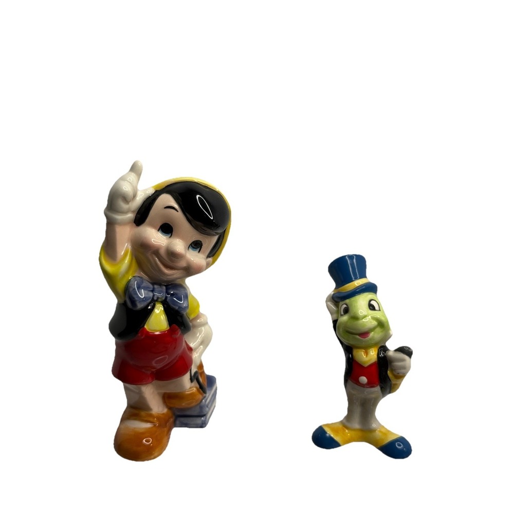 Vintage Disney China Pinocchio & Jiminy Cricket Ceramic Figurines Mid Century